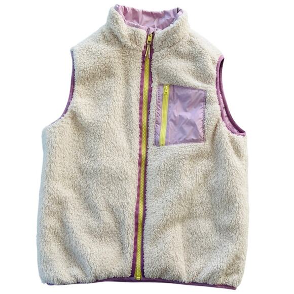 Athleta Girls So Toasty Reversible Sherpa Vest Size 8-10 Purple Cream - Picture 6 of 7